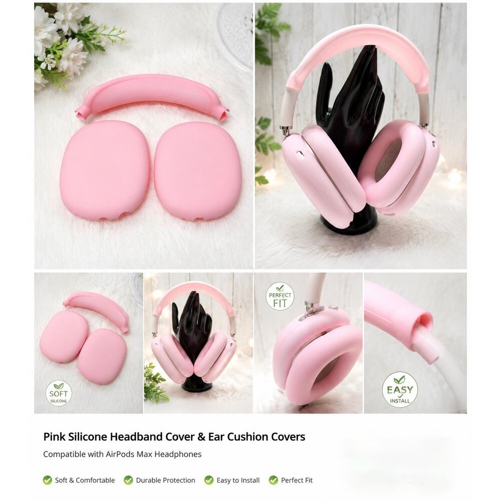 Pink Silicone Cover Set for AirPods Max Ear Cushions & Headband Protector